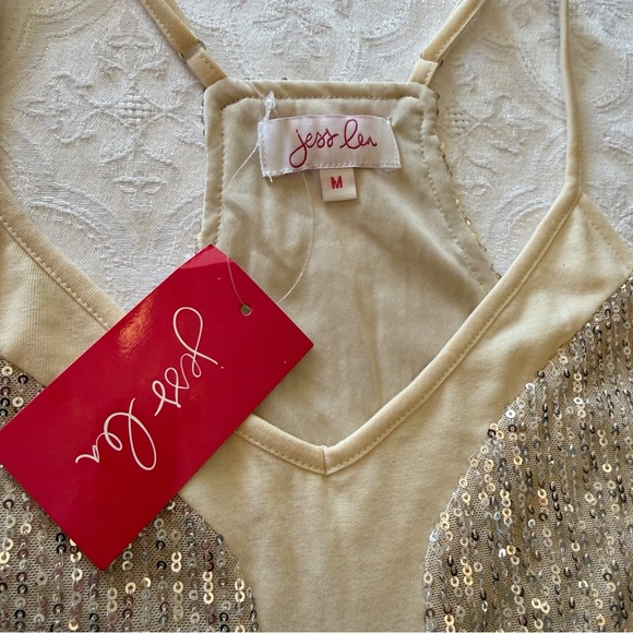 Jess Lea Sequin Tank Women’s Medium Champagne Gold Sparkle Sleeveless Racerback - Picture 2 of 15